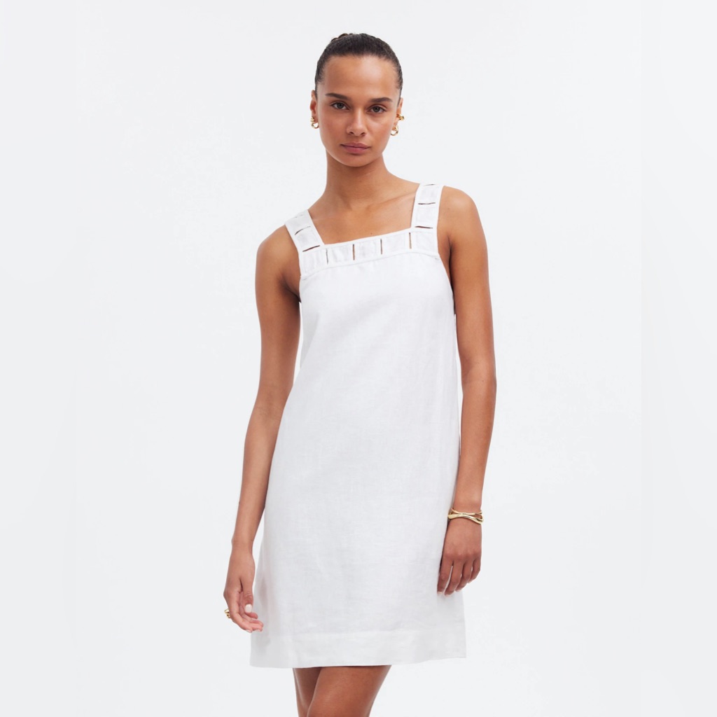 Madewell Embroidered Tank Mini Dress In Linen Size 2